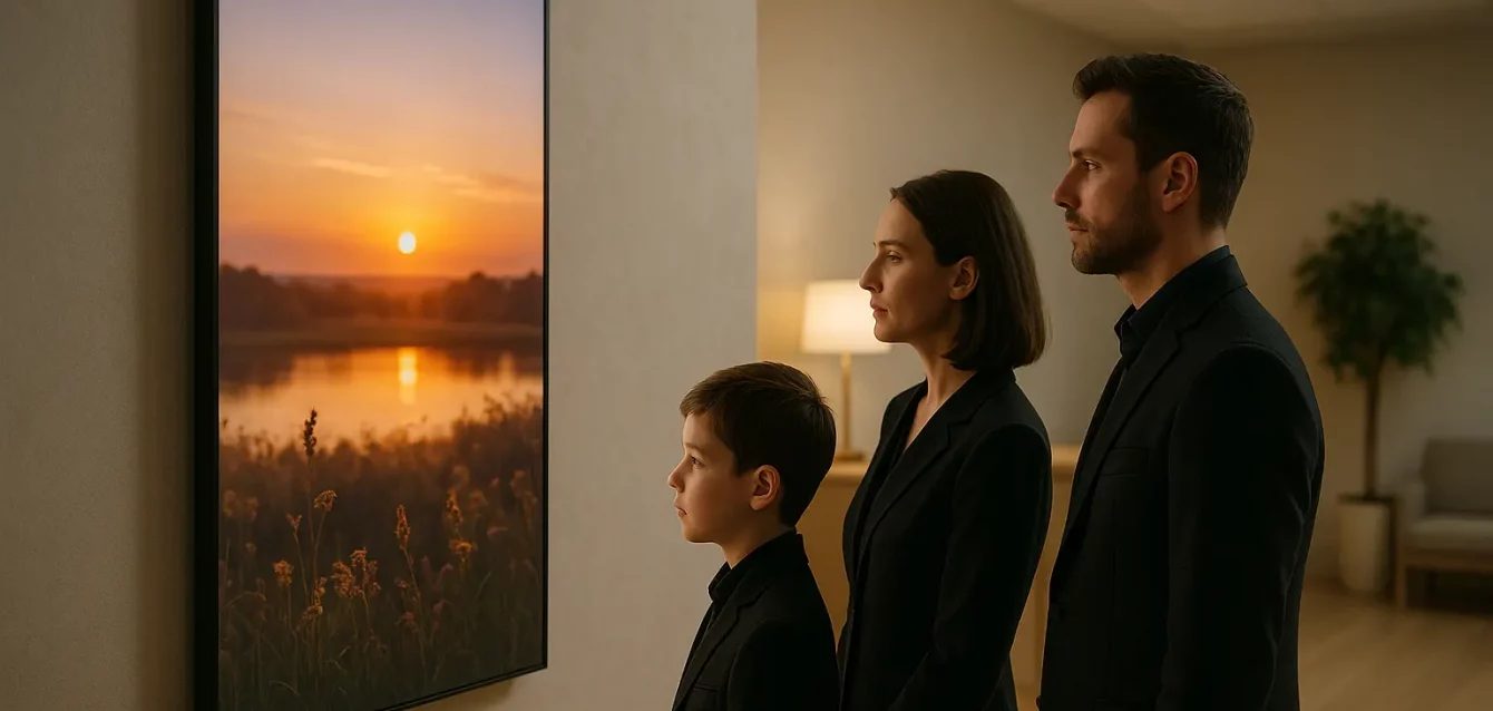 ecran-vitrine-funeraire-hommage-moderne